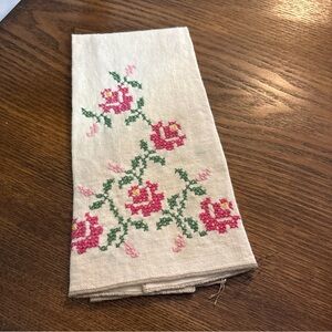 Floral Roses Embroidered Linen tea towel